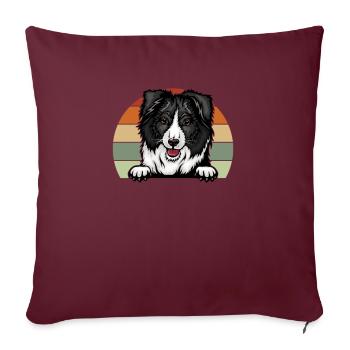 Border collie avec fond de couleur rétro - - Housse de coussin décorative 45 x 45 cm - bordeaux - Devant