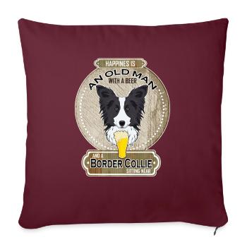 Border Collie Papa Amateur de bière - Housse de coussin décorative 45 x 45 cm - bordeaux - Devant