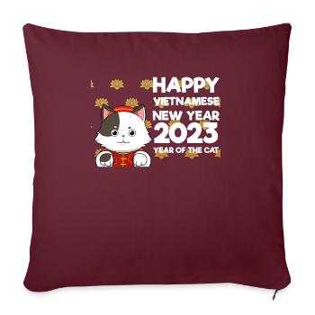 Vietnamesisches Neujahr Katze 2023 I Geschenk - Sofakissenbezug 45 x 45 cm - Burgunderrot - Vorne