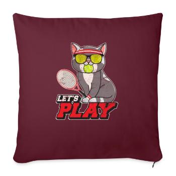Drôle de chat de tennis avec raquette de tennis balle de tennis pl - Housse de coussin décorative 45 x 45 cm - bordeaux - Devant