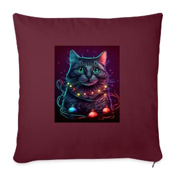 Hiver Chat Mignon Sapin de Noël Fairy Lights - Housse de coussin décorative 45 x 45 cm - bordeaux - Devant
