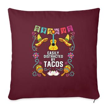Facilement distrait par les tacos Mangeur de tacos mexicain - Housse de coussin décorative 45 x 45 cm - bordeaux - Devant