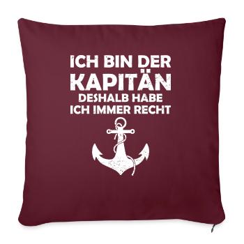 Kapitän Bootsschein Segeln Boot - Sofakissenbezug 45 x 45 cm - Burgunderrot - Vorne