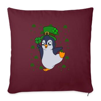 Manchot mignon Trèfle Saint-Patrick Pingouin - Housse de coussin décorative 45 x 45 cm - bordeaux - Devant