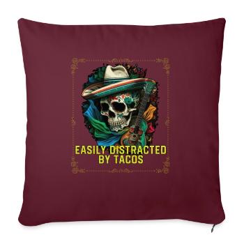 Facilement distrait par les tacos Mangeur de tacos mexicain - Housse de coussin décorative 45 x 45 cm - bordeaux - Devant