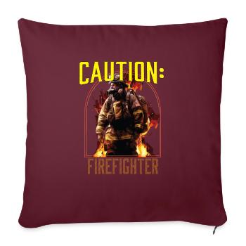 Attention pompier Pompier Sauveteur - Housse de coussin décorative 45 x 45 cm - bordeaux - Devant