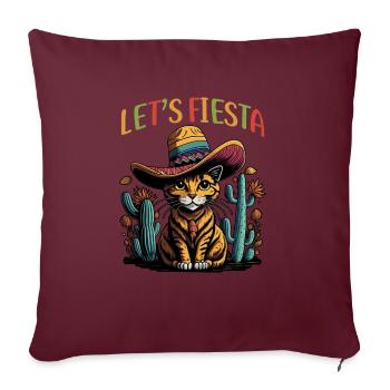 Let's Fiesta Mexican Style Chat avec Sombrero - Housse de coussin décorative 45 x 45 cm - bordeaux - Devant