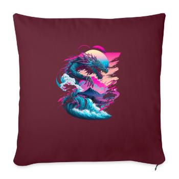 Dragon Vaporwave Paysage abstrait Moon Tree - Housse de coussin décorative 45 x 45 cm - bordeaux - Devant