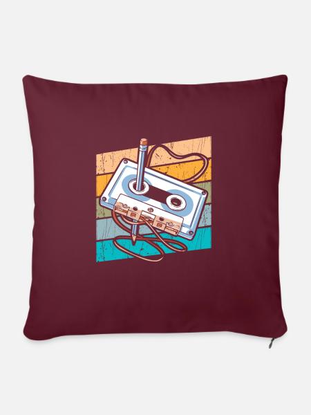 Retro Kassette 80er 90er Jahre - Sofakissenbezug 45 x 45 cm - Burgunderrot