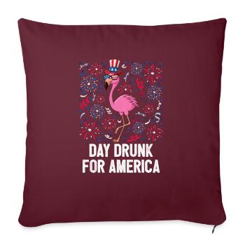 Jour du 4 juillet Flamant rose ivre Liberté du drapeau américain - Housse de coussin décorative 45 x 45 cm - bordeaux - Devant