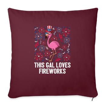 4th of July This Gal Loves Fireworks USA Flamingo - Housse de coussin décorative 45 x 45 cm - bordeaux - Devant