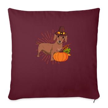 Pilgrim Dackel Kürbis Blätter Thanksgiving - Sofakissenbezug 45 x 45 cm - Burgunderrot - Vorne