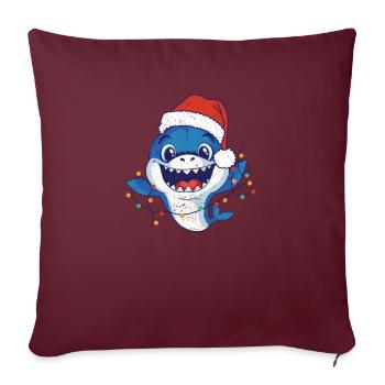 Père Noël Requin Lumières de Noël Drôle - Housse de coussin décorative 45 x 45 cm - bordeaux - Devant