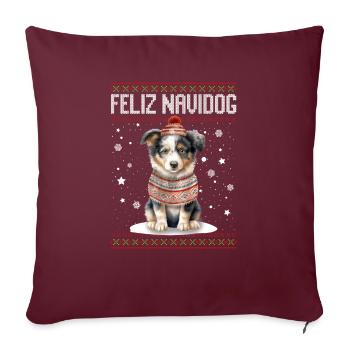 Chien berger australien Feliz Navidog - Feliz Navi - Housse de coussin décorative 45 x 45 cm - bordeaux - Devant