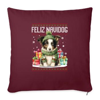 Border Collie Chien Feliz Navidog - Feliz Navidad Ch - Housse de coussin décorative 45 x 45 cm - bordeaux - Devant