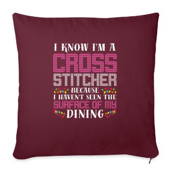 Aiguille à broder au point de croix amusant, points de croix - Housse de coussin décorative 45 x 45 cm - bordeaux - Devant