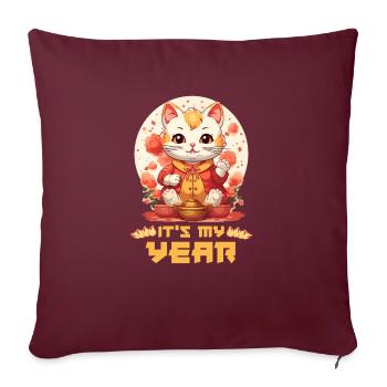 Nouvel An chinois chat chanceux je suis juste ici pour le - Housse de coussin décorative 45 x 45 cm - bordeaux - Devant