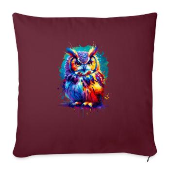 Splash Art coloré hibou oiseau hibou hiboux amant - Housse de coussin décorative 45 x 45 cm - bordeaux - Devant