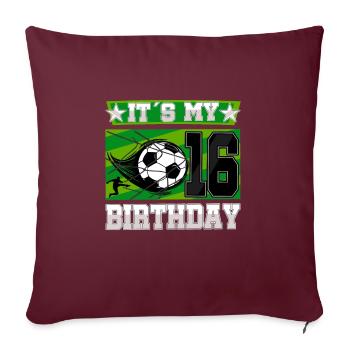 16e anniversaire Garçon Football 16 ans Cadeaux - Housse de coussin décorative 45 x 45 cm - bordeaux - Devant