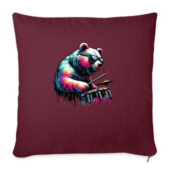 Splash Art Bear Jouer de la batterie tambour batteur - Housse de coussin décorative 45 x 45 cm - bordeaux - Devant