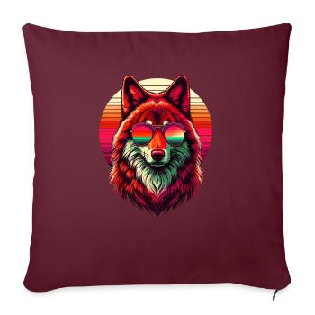 Retro Sunset Sonnenbrille Roter Wolf Wölfe - Sofakissenbezug 45 x 45 cm - Burgunderrot - Vorne
