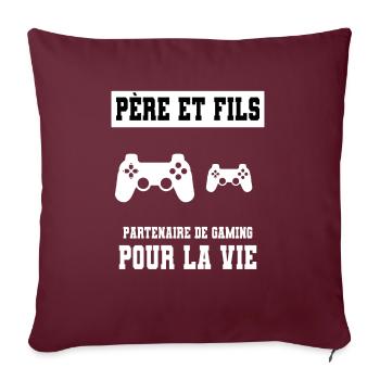 Gaming Vater und Sohn Duo Mann Gamer Papa - Sofakissenbezug 45 x 45 cm - Burgunderrot - Vorne