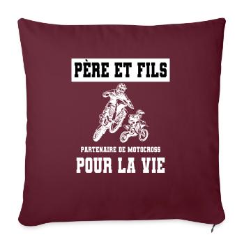 motocross père et fils duo homme motard - Housse de coussin décorative 45 x 45 cm - bordeaux - Devant
