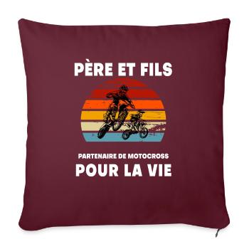 père et fils motocross vintage rétro sunset motard - Housse de coussin décorative 45 x 45 cm - bordeaux - Devant