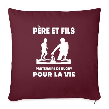rugby père et fils duo homme partenaire papa - Housse de coussin décorative 45 x 45 cm - bordeaux - Devant