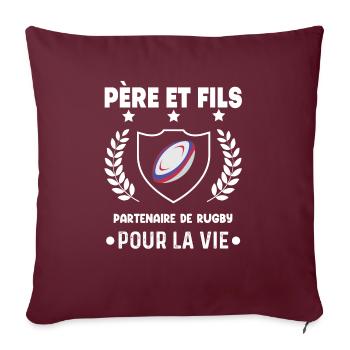 rugby père et fils partenaire duo homme papa - Housse de coussin décorative 45 x 45 cm - bordeaux - Devant