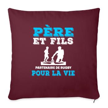 père et fils rugby partenaire duo homme papa - Housse de coussin décorative 45 x 45 cm - bordeaux - Devant
