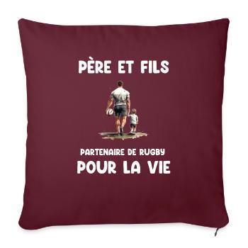 père et fils rugby partenaire vie watercolor papa - Housse de coussin décorative 45 x 45 cm - bordeaux - Devant