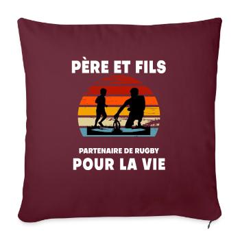 père et fils rugby vintage rétro sunset papa - Housse de coussin décorative 45 x 45 cm - bordeaux - Devant