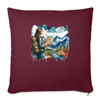 Voyage Voyage Aventure Voyageur - Housse de coussin décorative 45 x 45 cm - bordeaux - Devant