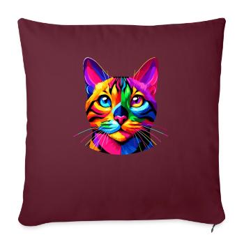 Chat Pop Art Coloré du Bengale - Housse de coussin décorative 45 x 45 cm - bordeaux - Devant