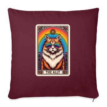 Carte de Tarot, Chat, L’Allié, Arc-en-ciel, Chat LGBTQ - Housse de coussin décorative 45 x 45 cm - bordeaux - Devant