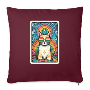 Carte de Tarot, Chat, L’Allié, Arc-en-ciel, Chat LGBTQ - Housse de coussin décorative 45 x 45 cm - bordeaux - Devant