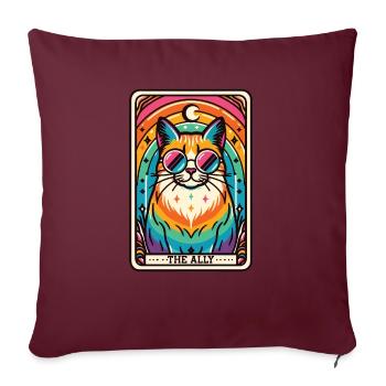 Carte de Tarot, Chat, L’Allié, Arc-en-ciel, Chat LGBTQ - Housse de coussin décorative 45 x 45 cm - bordeaux - Devant