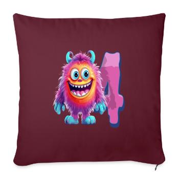 Conception de monstres pour enfants – quatre ans - Housse de coussin décorative 45 x 45 cm - bordeaux - Devant