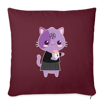 chat lait de fraise goth-chat goth cadeau - Housse de coussin décorative 45 x 45 cm - bordeaux - Devant
