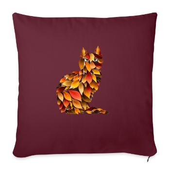 Chat d’automne à partir de feuilles panachées - Housse de coussin décorative 45 x 45 cm - bordeaux - Devant