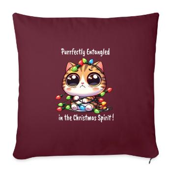 Chat de Noël mignon avec emmêlé - Housse de coussin décorative 45 x 45 cm - bordeaux - Devant
