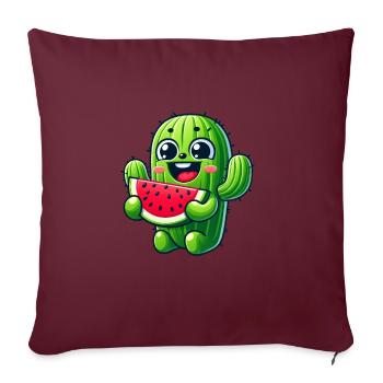 Bande dessinée mignonne de cactus avec pastèque fruitée - Housse de coussin décorative 45 x 45 cm - bordeaux - Devant