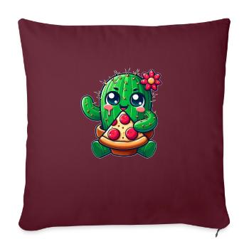 Drôle de cactus aime la pizza Bande dessinée mignonne - Housse de coussin décorative 45 x 45 cm - bordeaux - Devant