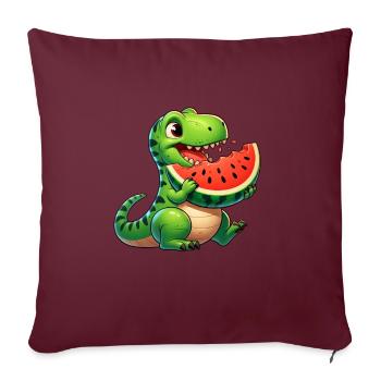 T-Rex avec Melon Sweet Watermelon Cartoon Été - Housse de coussin décorative 45 x 45 cm - bordeaux - Devant