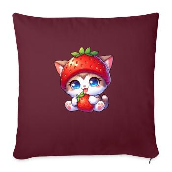 Chat au chapeau de fraise Doux fruité Fantaisiste - Housse de coussin décorative 45 x 45 cm - bordeaux - Devant