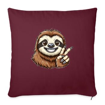 Mignon paresseux dents montrer joie dessin animé paix - Housse de coussin décorative 45 x 45 cm - bordeaux - Devant