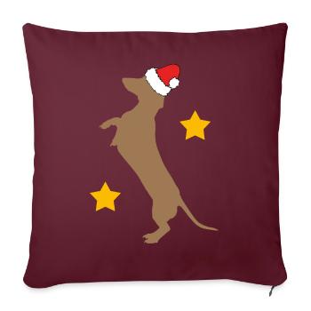 Joyeux Noël avec teckel avec bonnet de Père Noël - Housse de coussin décorative 45 x 45 cm - bordeaux - Devant