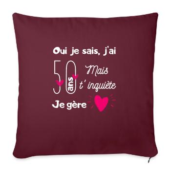 50 ans je gère - Housse de coussin décorative 45 x 45 cm - bordeaux - Devant