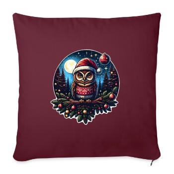Hibou de Noël dans la forêt d’hiver - Housse de coussin décorative 45 x 45 cm - bordeaux - Devant
